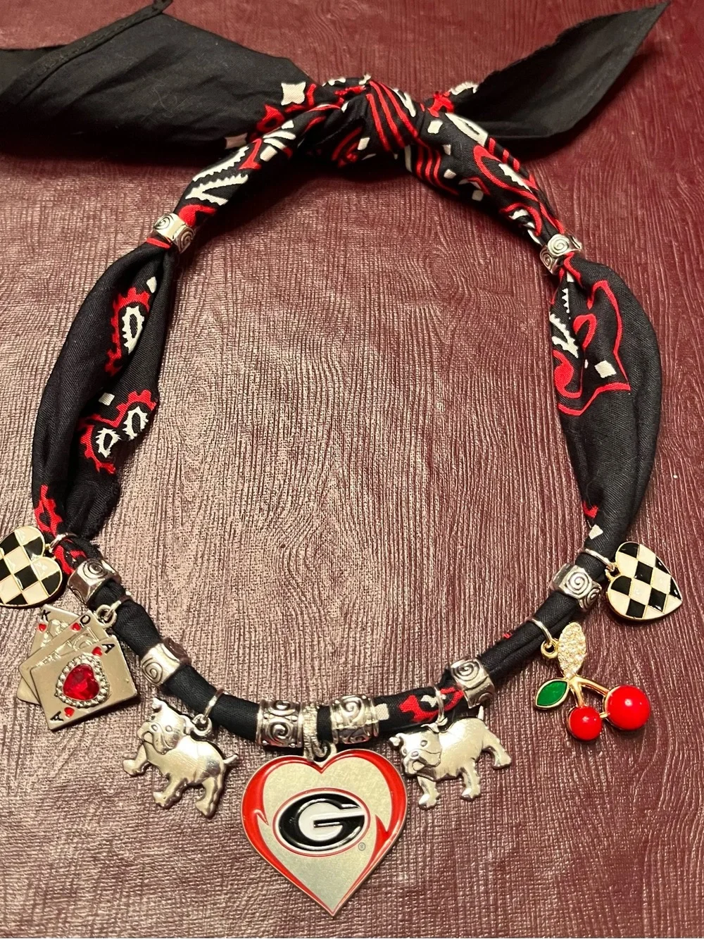 University of Georgia Black Bandana Charm Necklace, UGA, Georgia Bulldogs, Dawgs